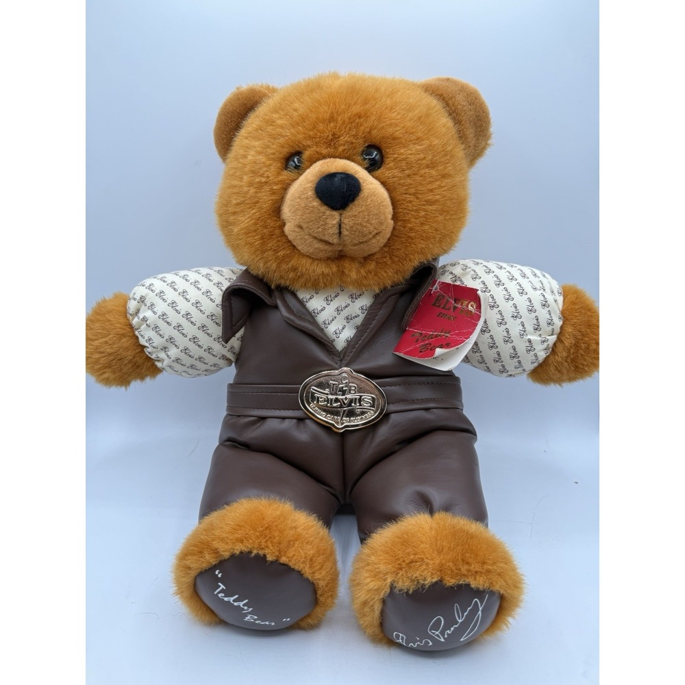 Elvis Presley Teddy Bear TCB 1957, Leather Jacket With Plate And TAG